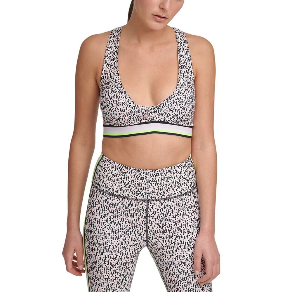 DKNY Sport Printed Low-Impact Sports Bra White Size L MSRP $45